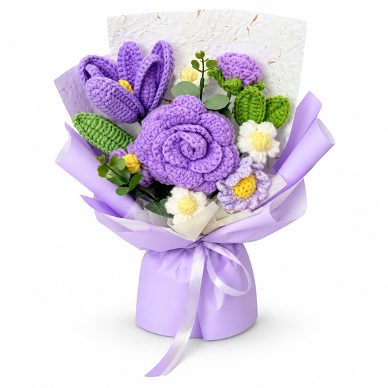 Purple Rose Crochet Flower Bouquet