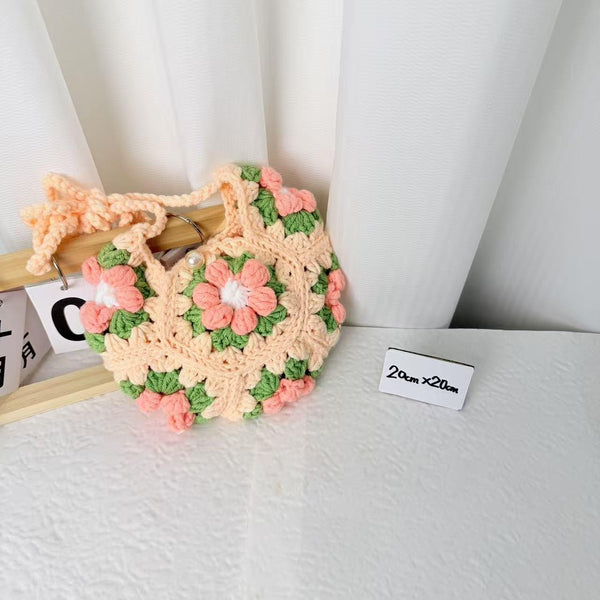 Pink & Green Floral Crochet Handbag