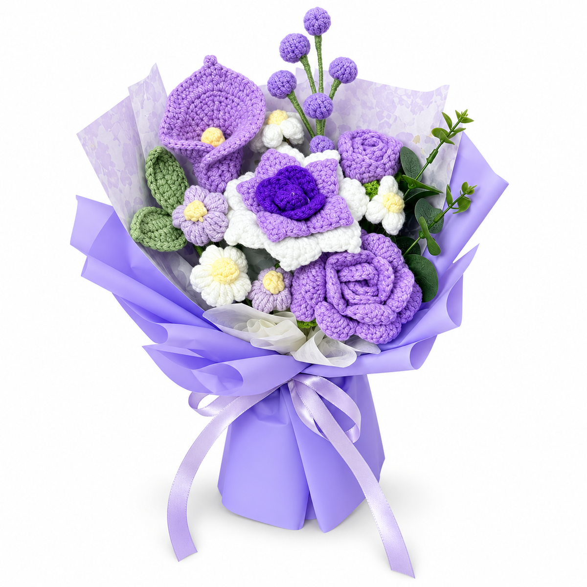 Purple and White Mixed Crochet Flower Bouquet