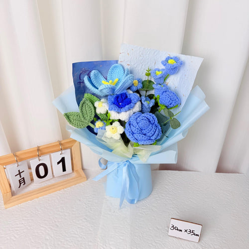 Blue Rose Mixed Crochet Bouquet