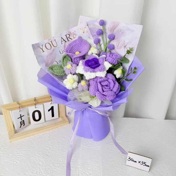 Purple Rose Mixed Crochet Bouquet