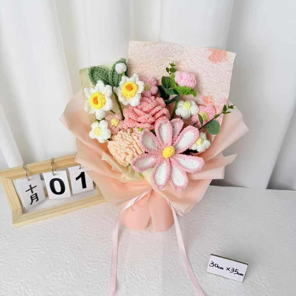 Pink Daisy & Rose Crochet Bouquet