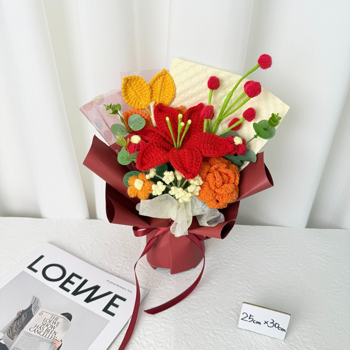 Red & Orange Lily Crochet Bouquet