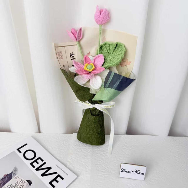 Pink Lotus Style Crochet Bouquet