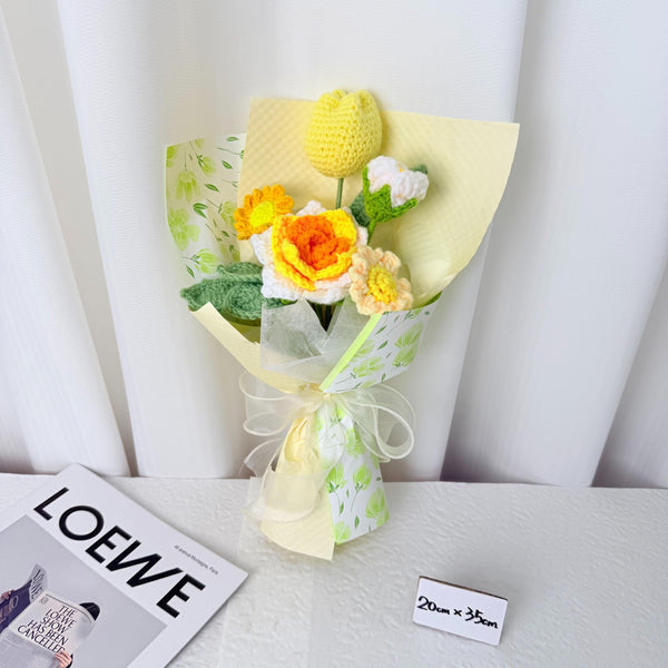 Yellow & White Tulip Crochet Bouquet
