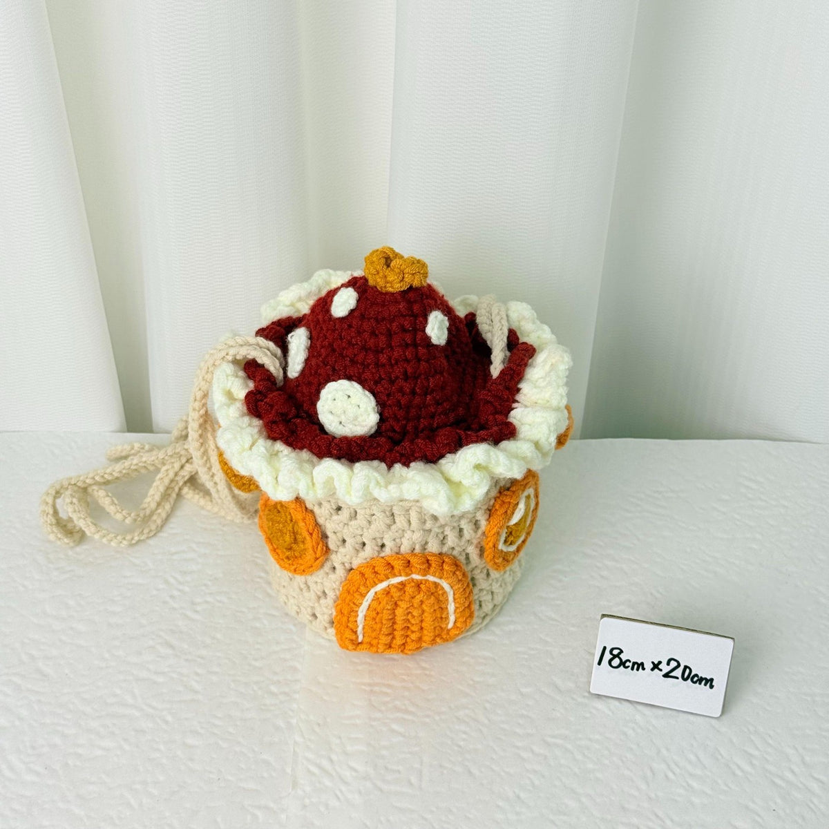 Mushroom Crochet Drawstring Bag