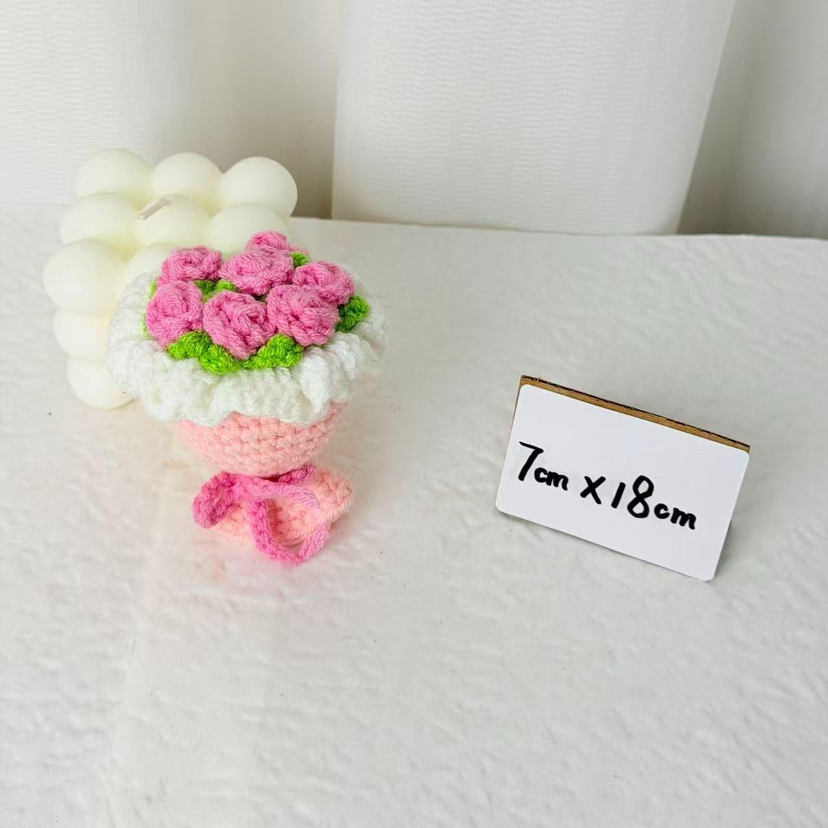 Pink Rose Scalloped Mini Crochet Bouquet